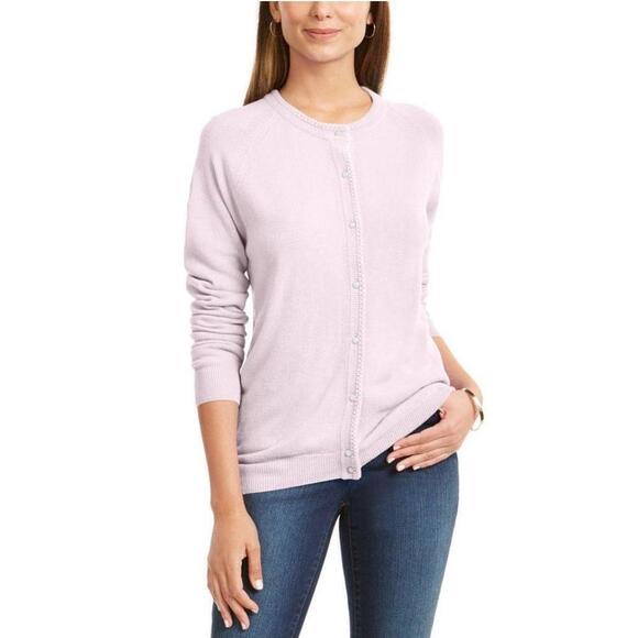 Karen Scott Petite Luxsoft Button Cardigan Pink Ice PM - Picture 1 of 3